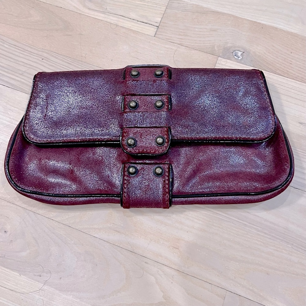 Kale Metallic Weyman Studded Leather Clutch